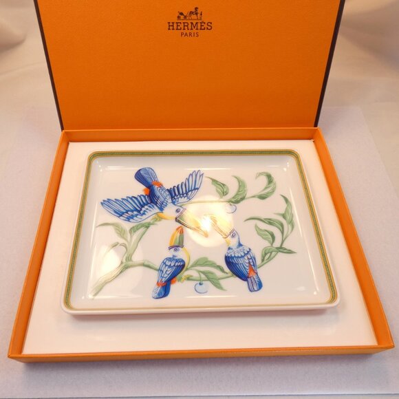 Hermes "Toucans" Birds Sushi Plate Trinket Dish Collectible Limoges Porcelain - Picture 2 of 9